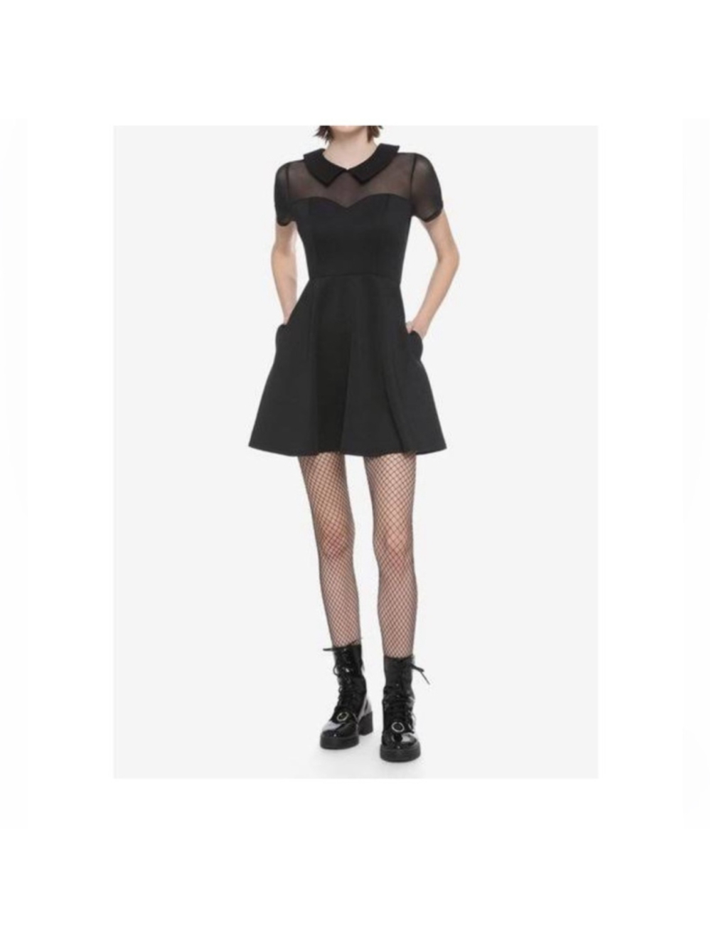 Hot topic black dress mesh collared Wednesday Addams goth punk school girl sz xs